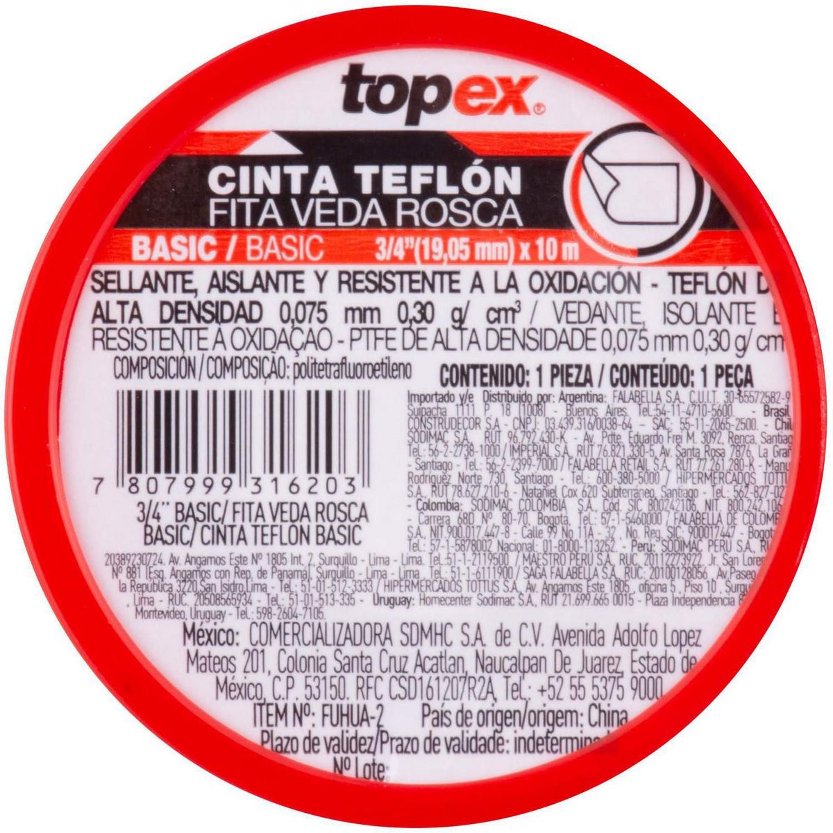 Topex - Cinta teflón 1'' x 10mt