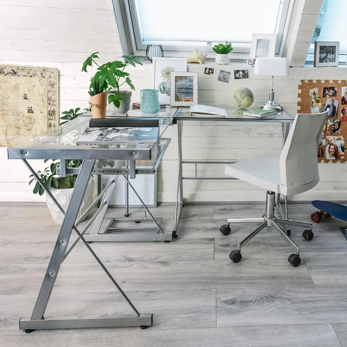 Just Home Collection - Escritorio esquinero de vidrio