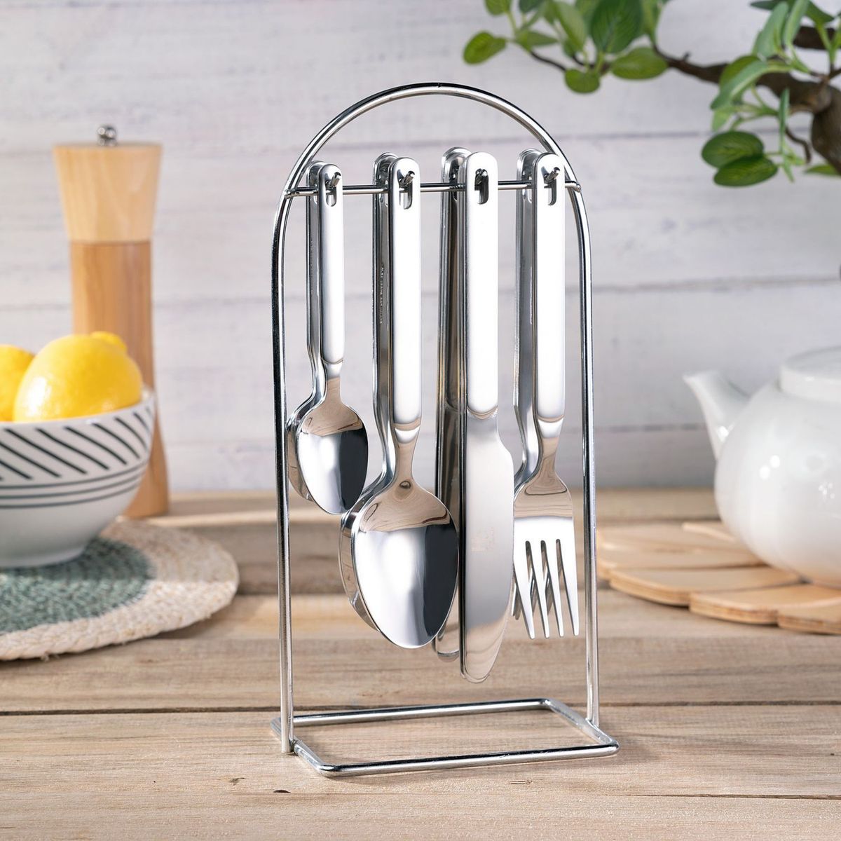 Just Home Collection - Juego de cubiertos rack 24 piezas HC Chrome