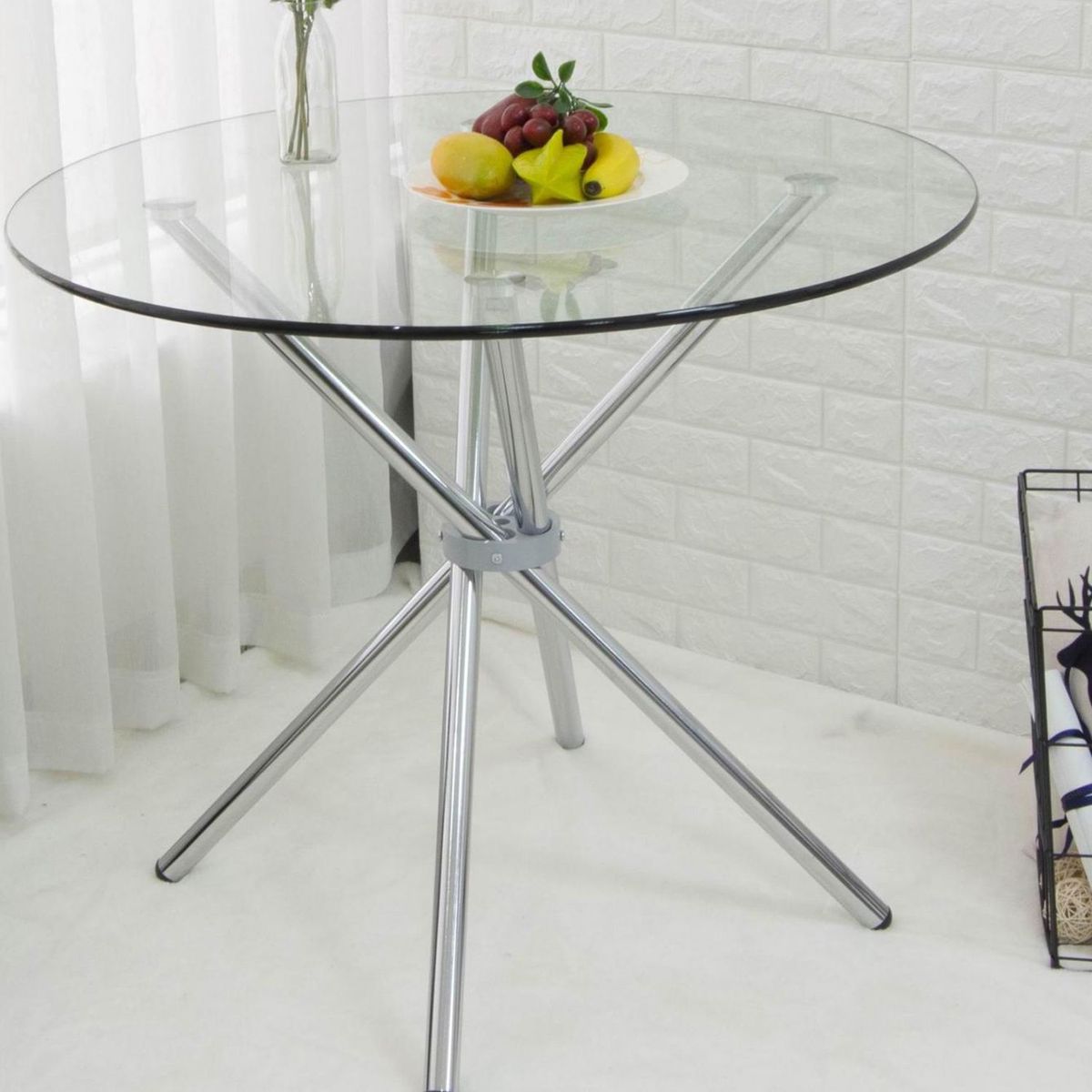 Just Home Collection - Mesa Redonda Vidrio Industrial 90X75X90 cm