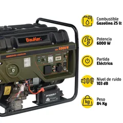 Generador Eléctrico a Gasolina 25 L 6000 W Bauker