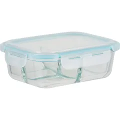Contenedor rectangular de vidrio con tapa clip 3 divisiones 1.05 litros