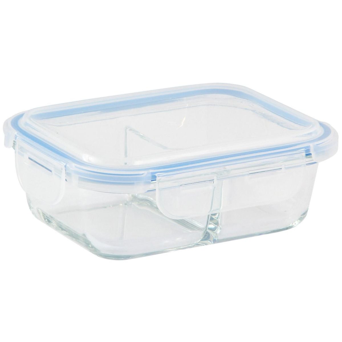 Contenedor rectangular de vidrio 2 divisiones 640 mililitros, marca Just Home Collection - Foto Principal