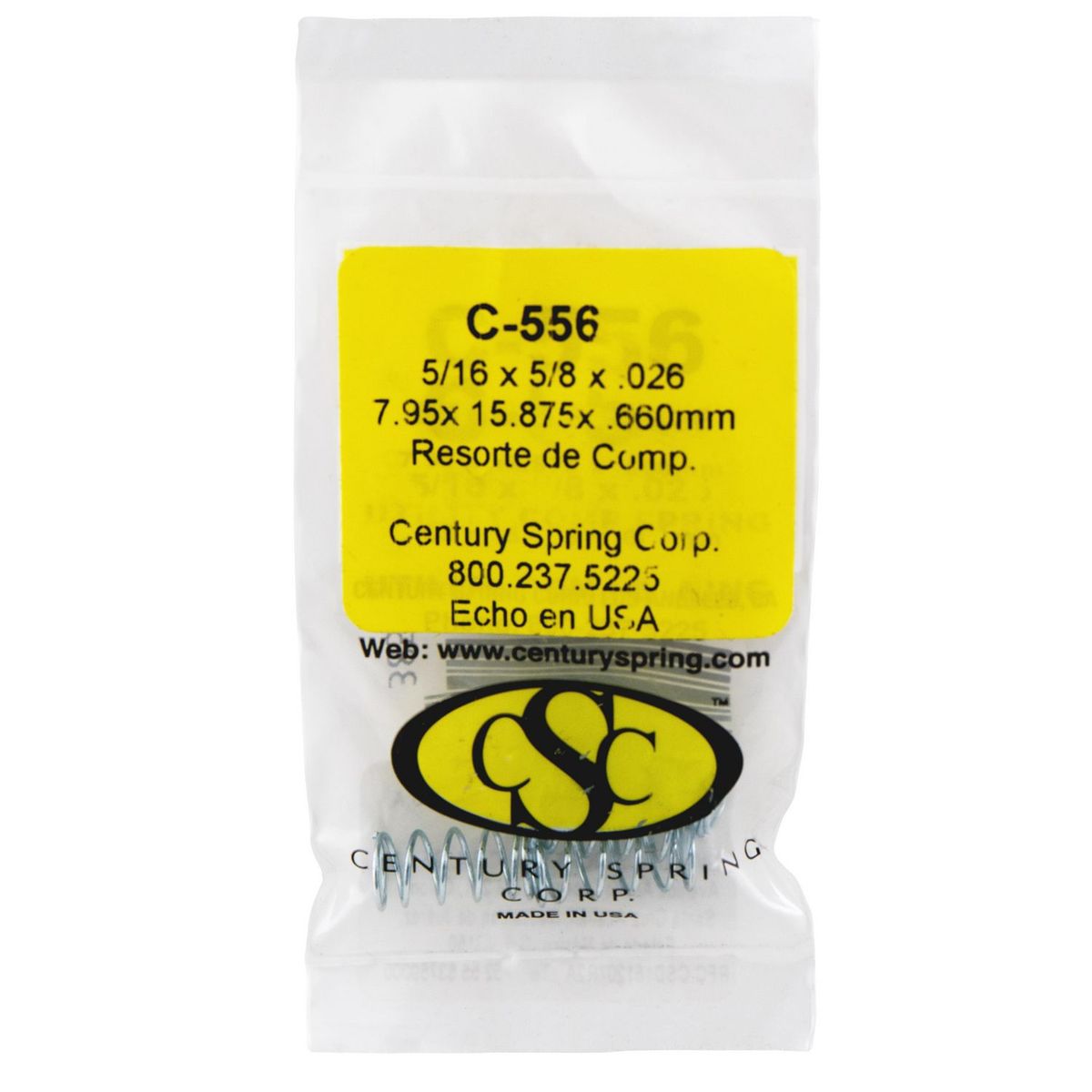 Resorte compresión 5/16" x 5/8" x 26", marca Century Spring Corp - Foto 2