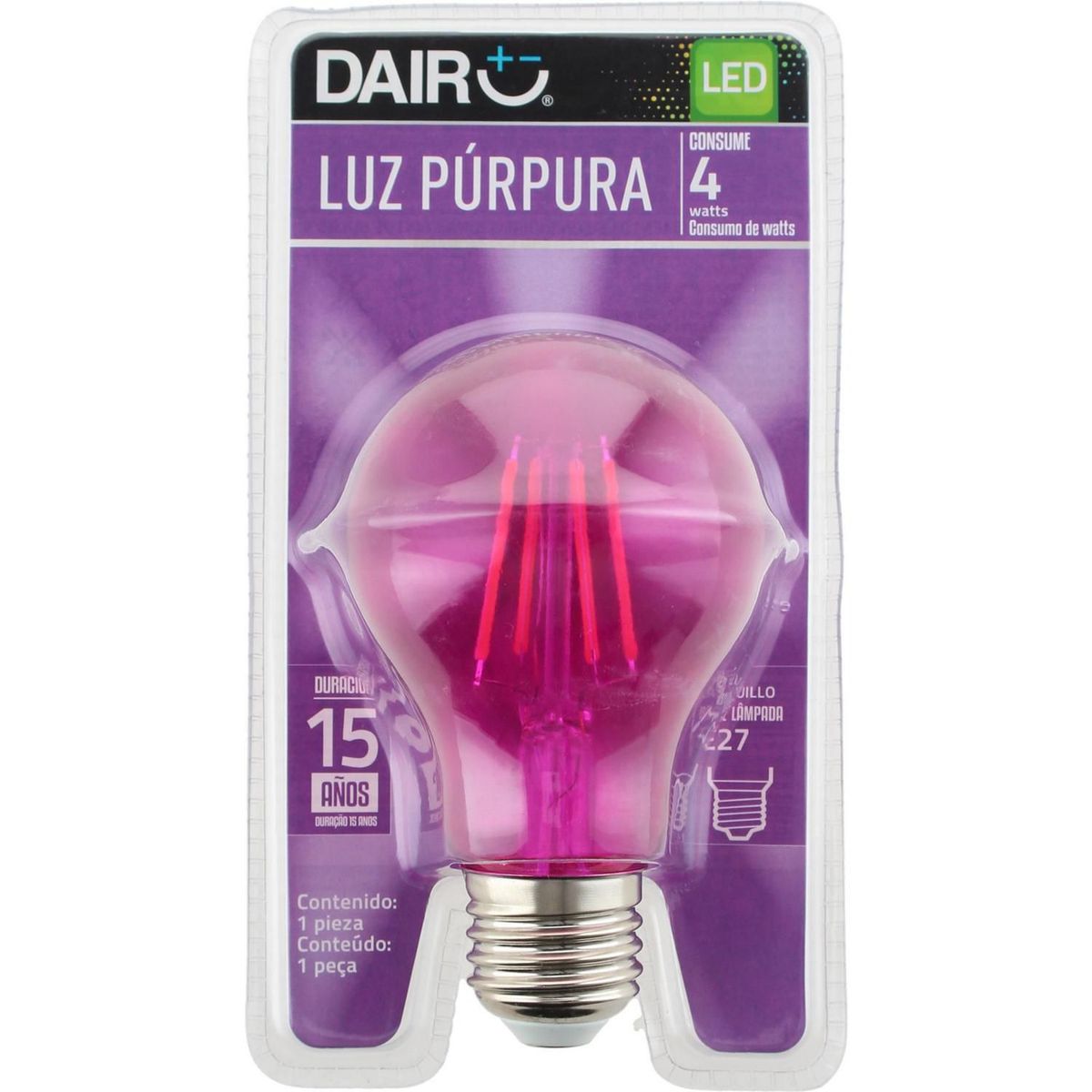Foco led morado a61 4w e27, marca Dairu - Foto 2