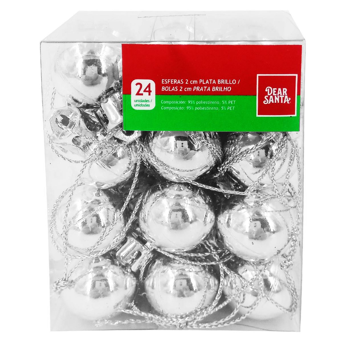 Dear Santa - Set 24 esferas de plástico Navidad plateadas 2 cm