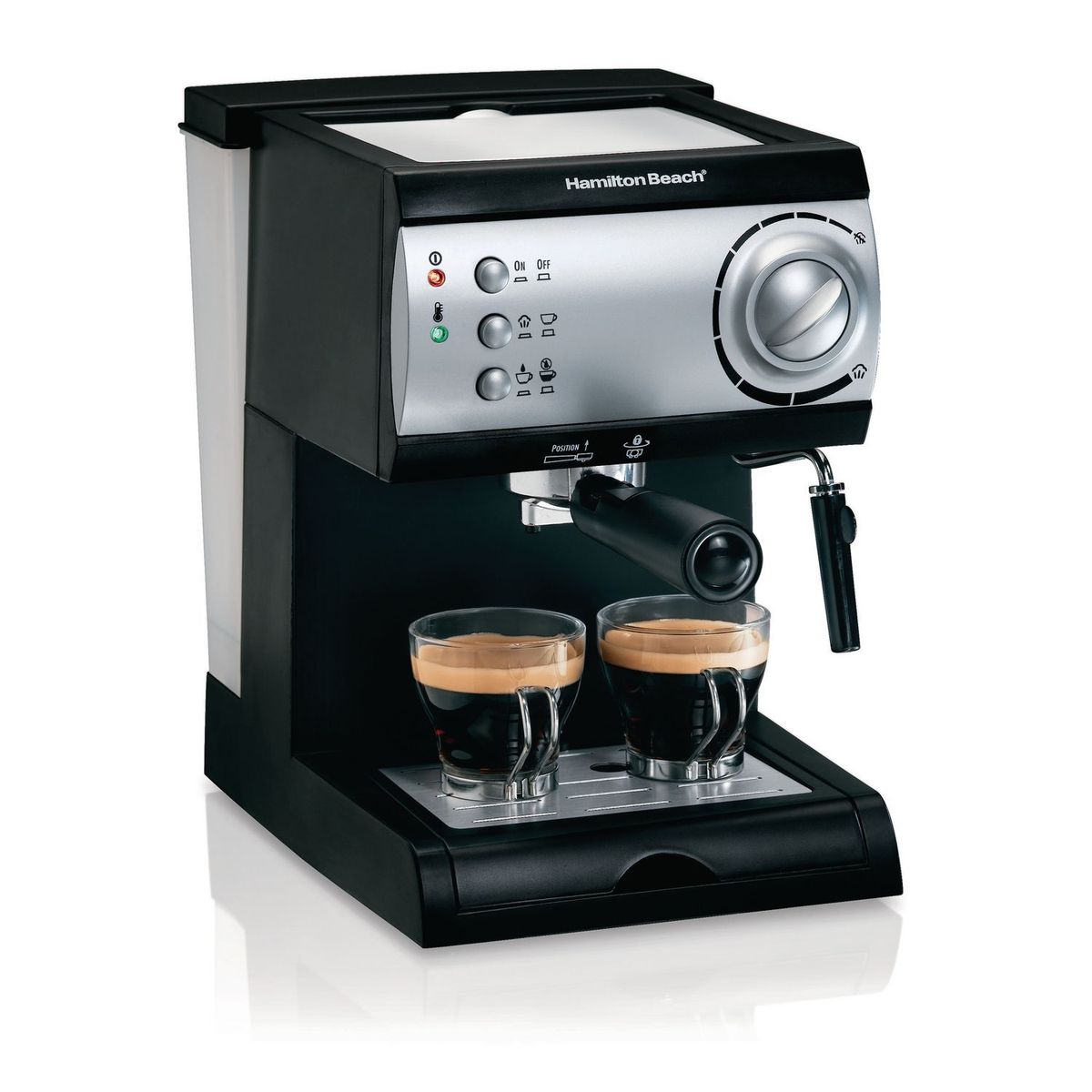 Hamilton Beach - Cafetera Espresso Negra Con Acero para 15 Bares