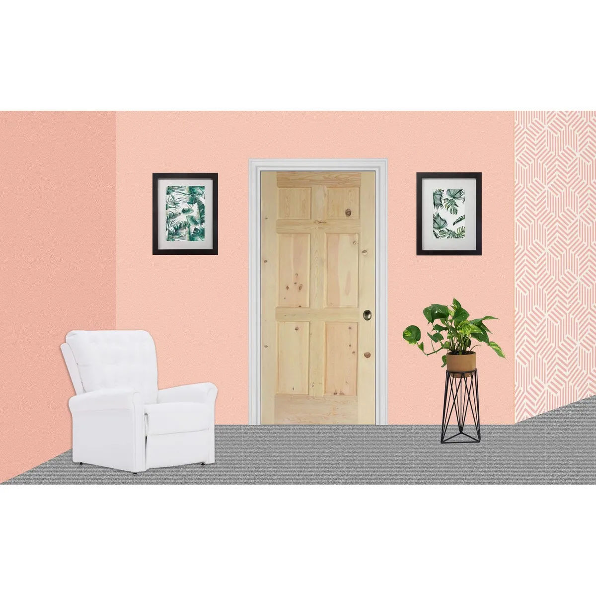 Madera Excel - Puerta de madera de Pino 6 paneles de 71 x 213 cm Natural