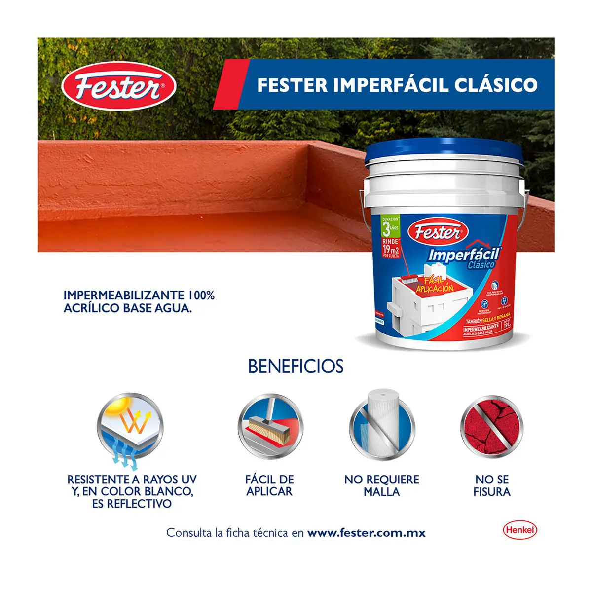 Fester - Impermeabilizante Acrílico Fester - 3 Años de 19 litros - Terracota