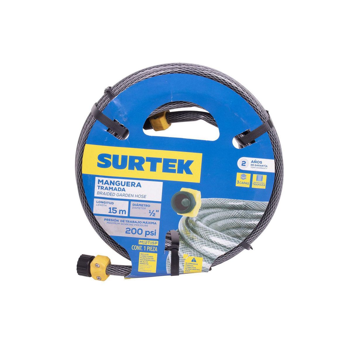 Surtek - Manguera Tramada Gris 1/2" C/Conector 15 m