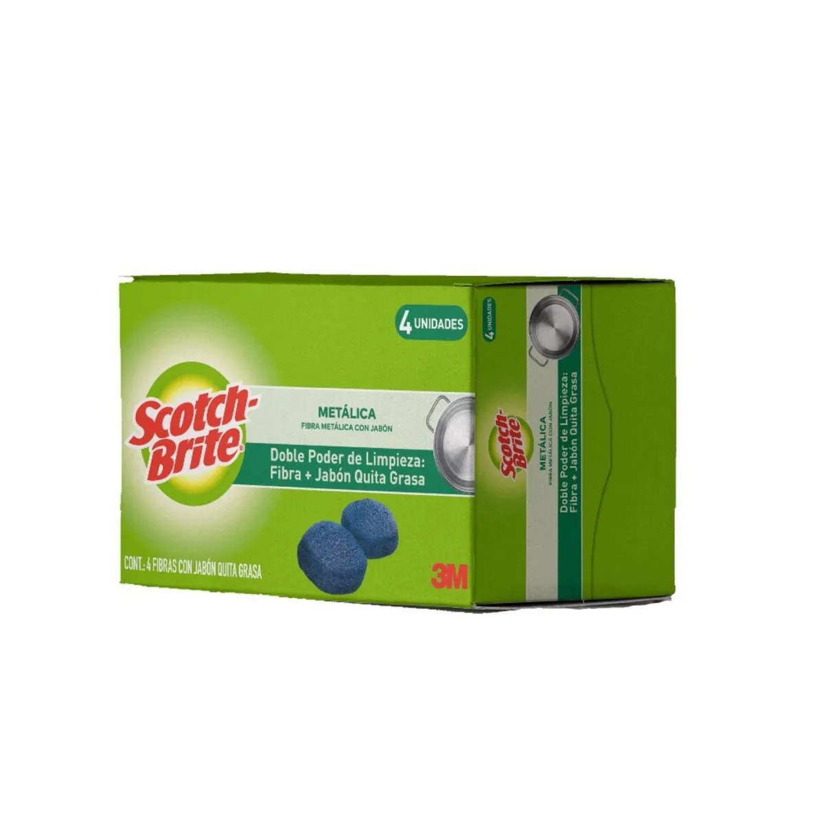 Scotchbrite - Fibra Metálica con Jabón Scotch-Brite, 4 Piezas