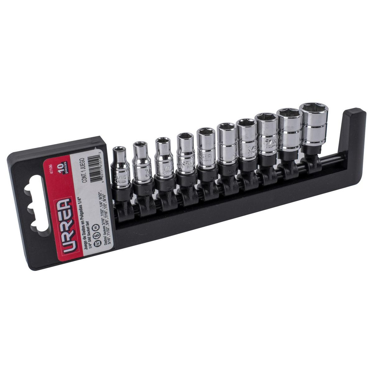 Urrea - Juego de 10 dados en pulgadas 1/4" en riel