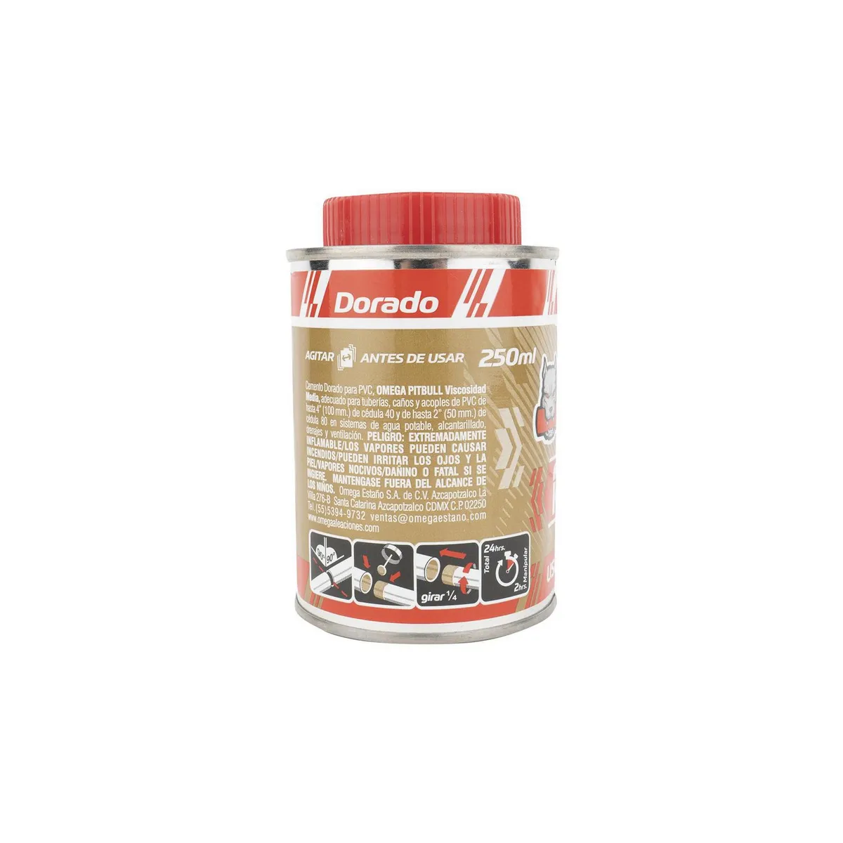 Cemento para pvc omega pitbull dorado bote 250 ml, marca Omega - Foto 2