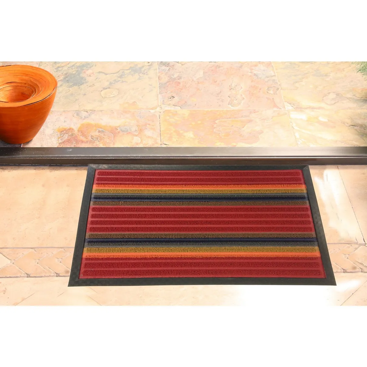 Just Home Collection - Tapete para entrada Fun Red Stripes de 40 x 60 cm Rojo