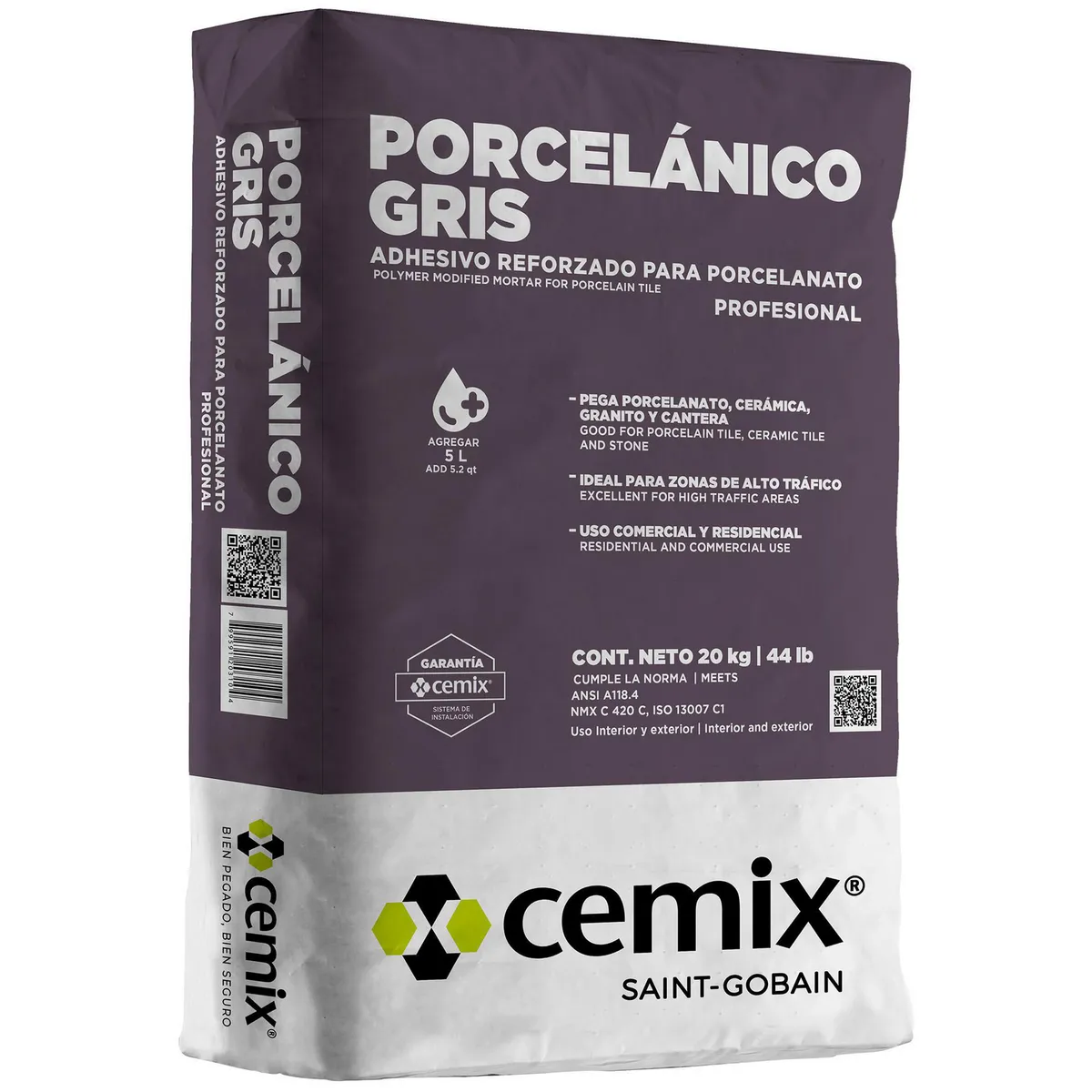 Cemix - Adhesivo porcelánico gris 20 kg
