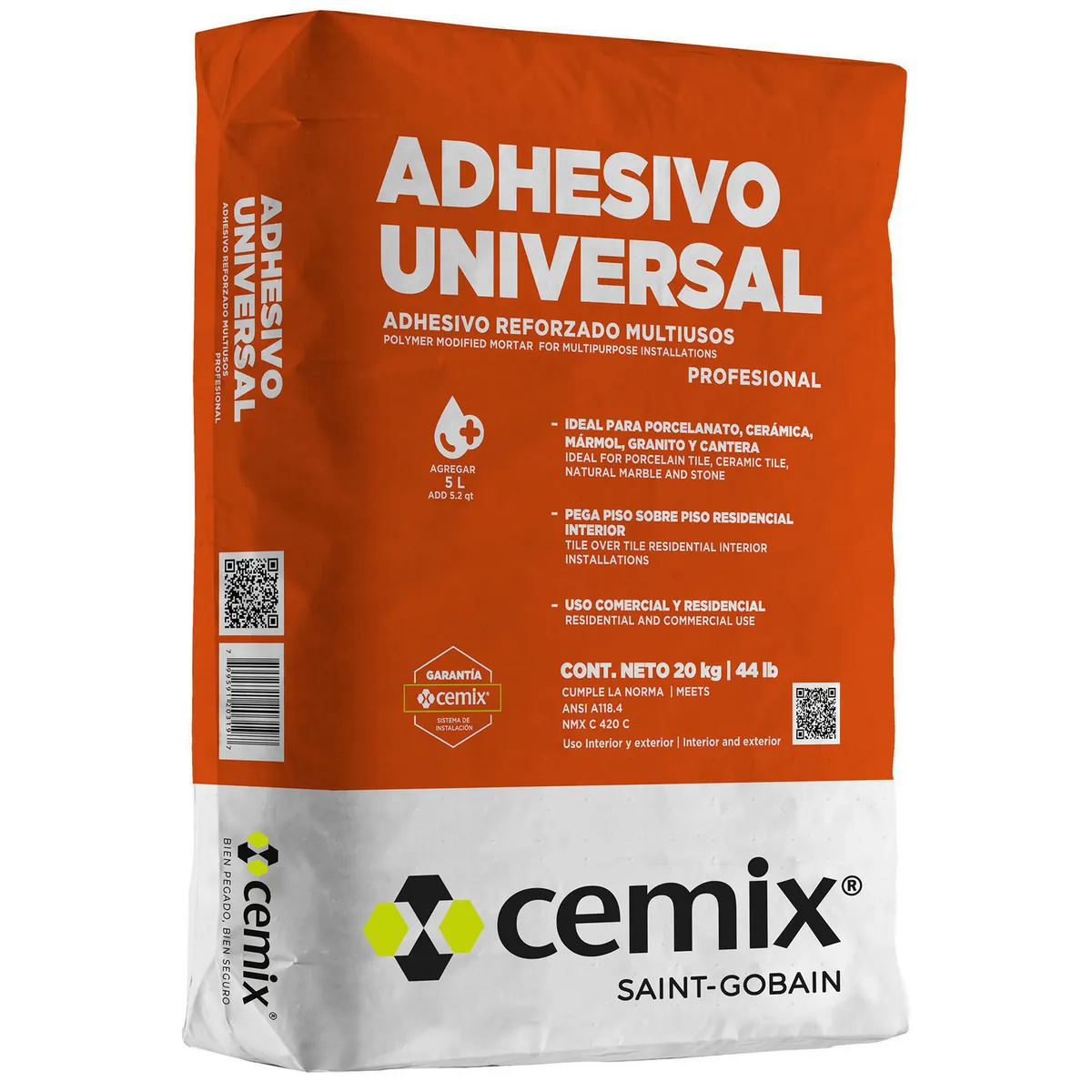 Adhesivo universal blanco 20 kg, marca Cemix - Foto Principal