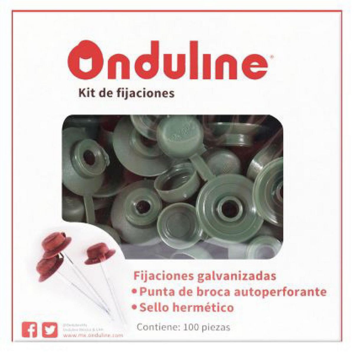 Onduline - Kit 100 pz fijación Onduline 3'' Autoperforante Verde