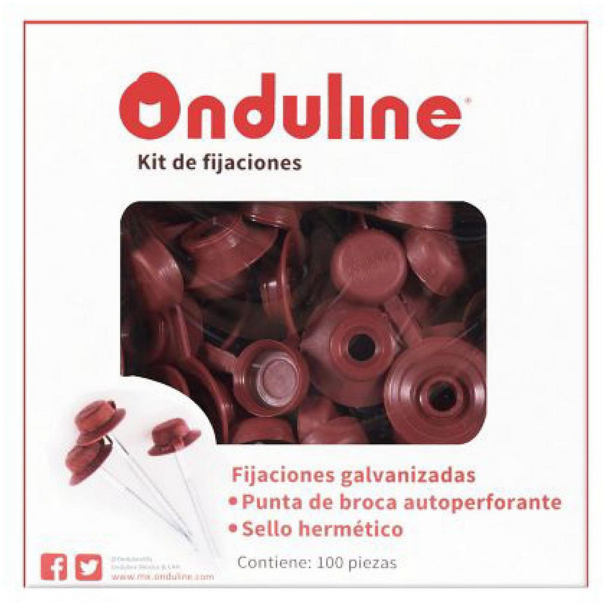 Onduline - Kit 100 pz fijación Onduline 3'' Autoperforante Rojo
