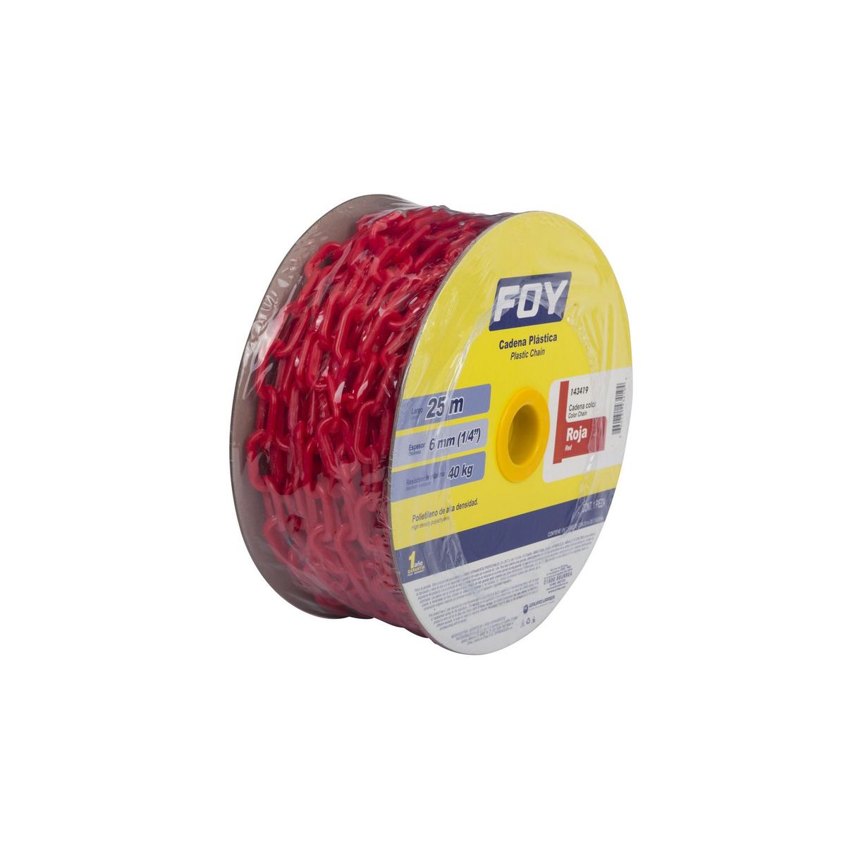Cadena plástica 6mm x 1/4" 25 m 40 kg roja, marca Foy - Foto 2