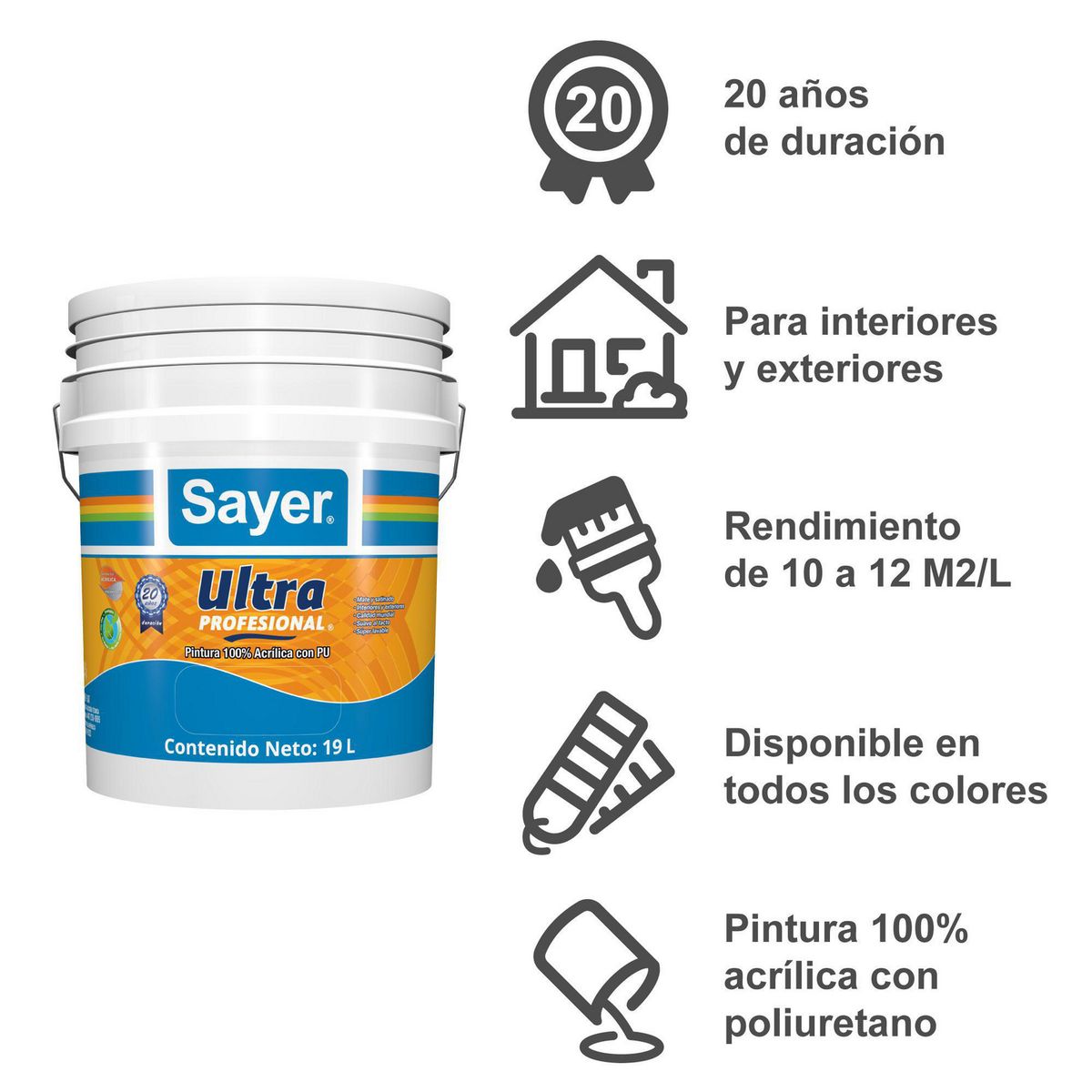 Sayerlack - Pintura Acrilica Ultra Satinada Blanco.