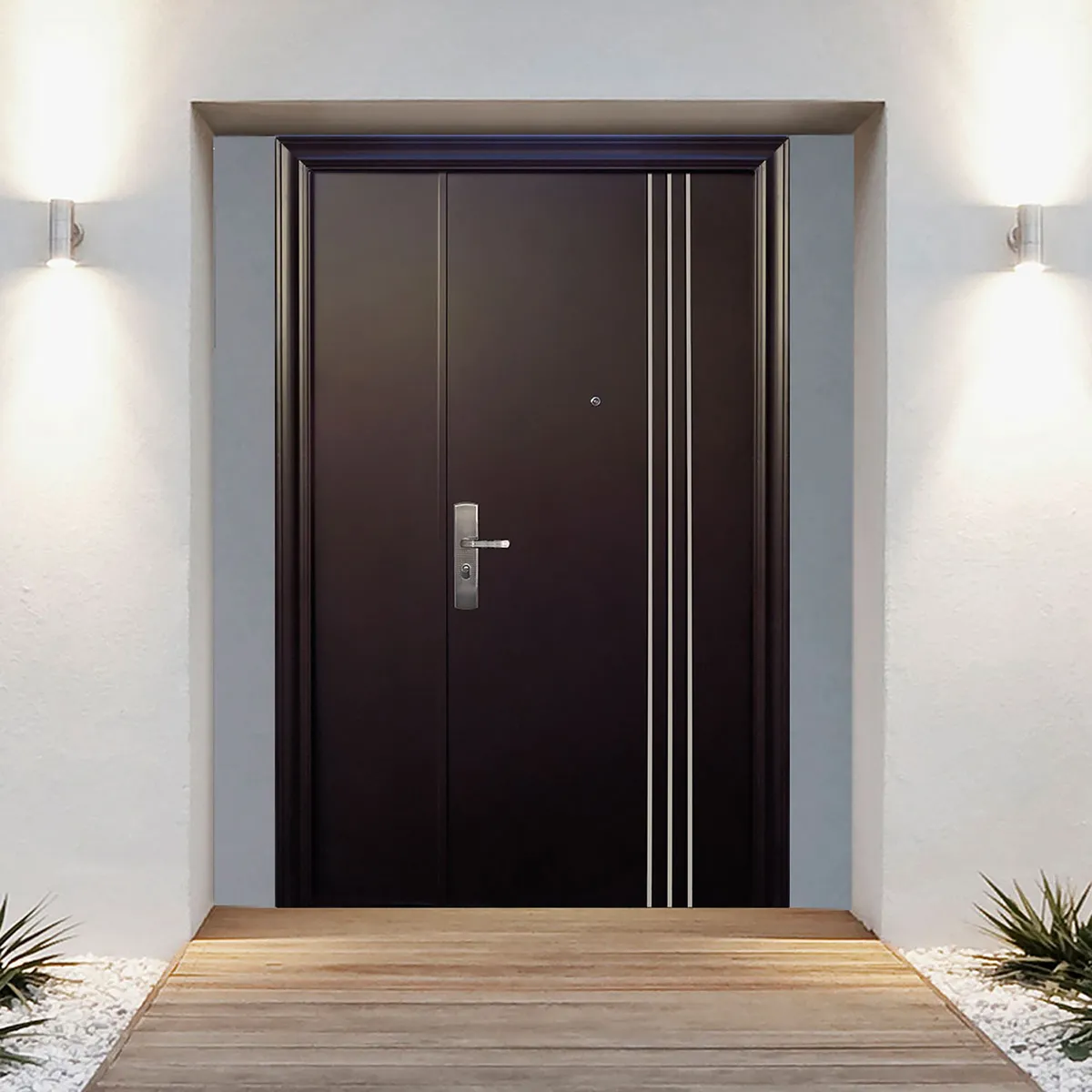 Serv Hogar - Puerta Seguridad 3 Líneas Plus Chocolate Derecha 130 x 215 cm