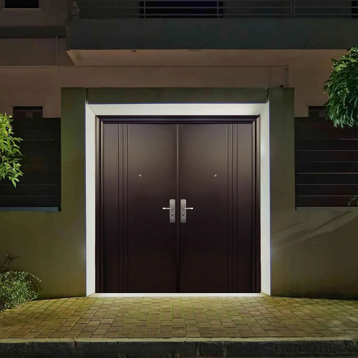 Serv Hogar - Puerta Seguridad 3 Líneas Chocolate Doble Izquierda 170 x 215 cm