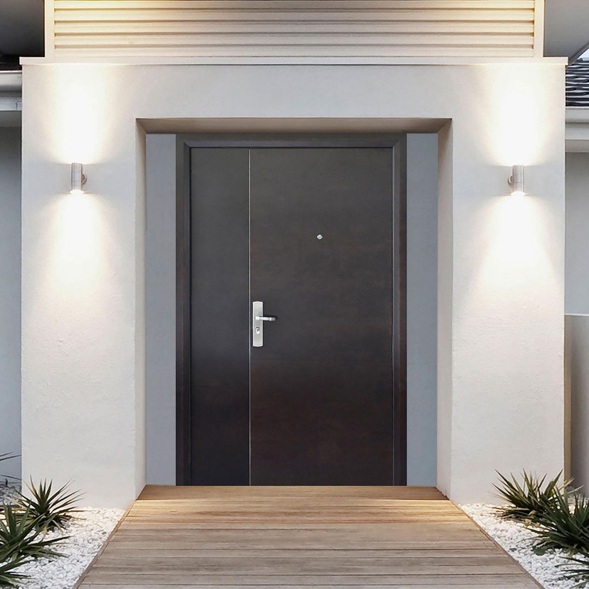 Serv Hogar - Puerta Seguridad Simple Nogal Derecha 130 x 215 cm