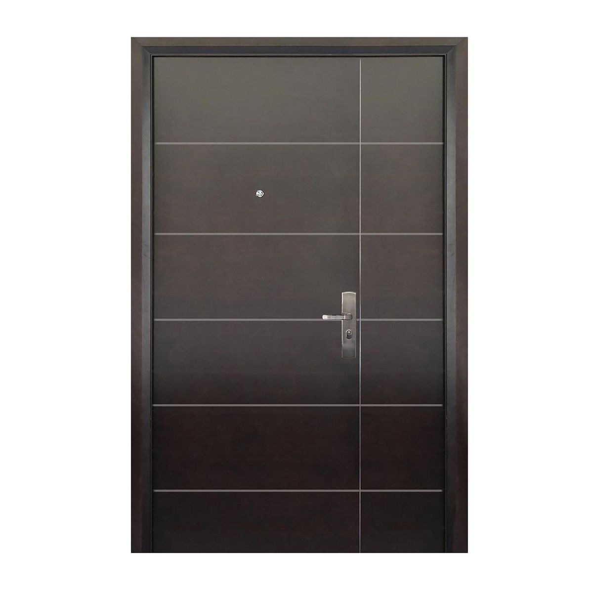 Serv Hogar - Puerta seguridad Contour nogal con fijo derecha 130 x 213 cm