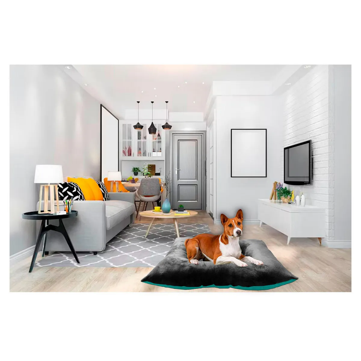 Pileso Pet - Cama diseño hueso 66 x 90 cm Gris/Turquesa