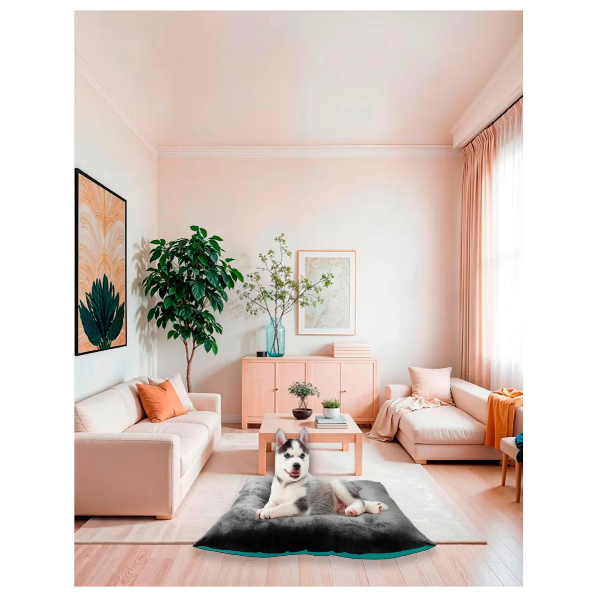 Pileso Pet - Cama diseño de hueso 55 x 75 cm Gris/Turquesa