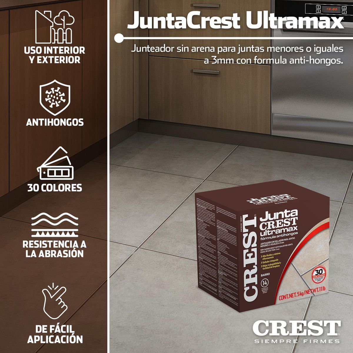 Boquilla Juntacrest Ultramax Barro 5 kg, marca Crest - Foto 2