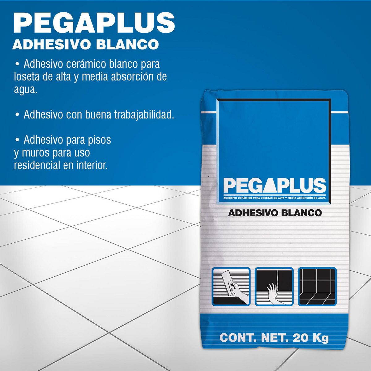 Pegaplus - Adhesivo Pegaplus blanco 20 kg