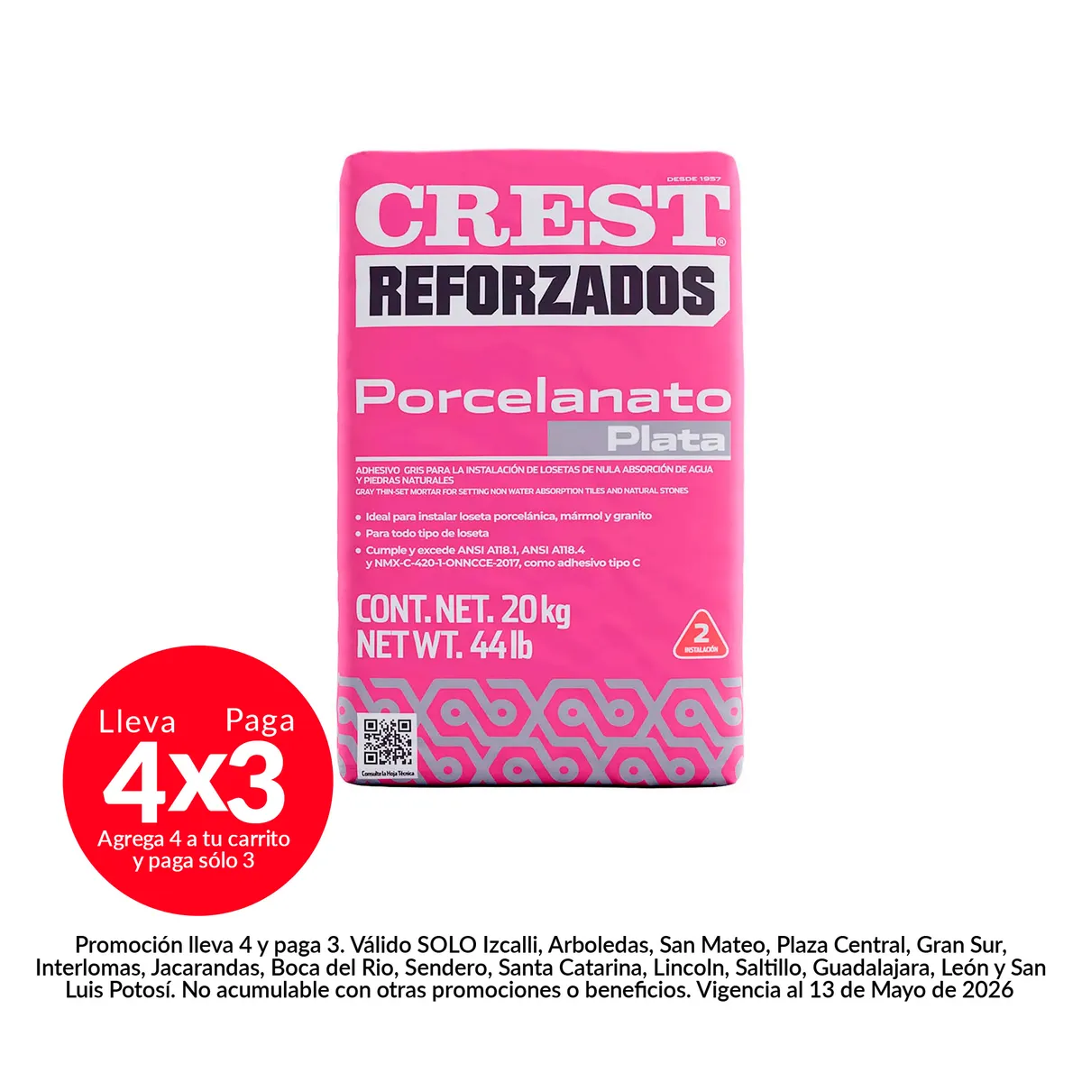 Crest - Crest porcelanato plata 20kg