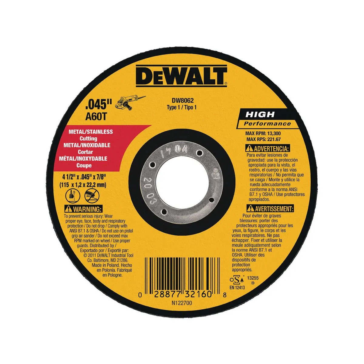 Disco Corte Ultradelgado 4-1/2" x 7/8" DeWalt, marca Dewalt - Foto Principal
