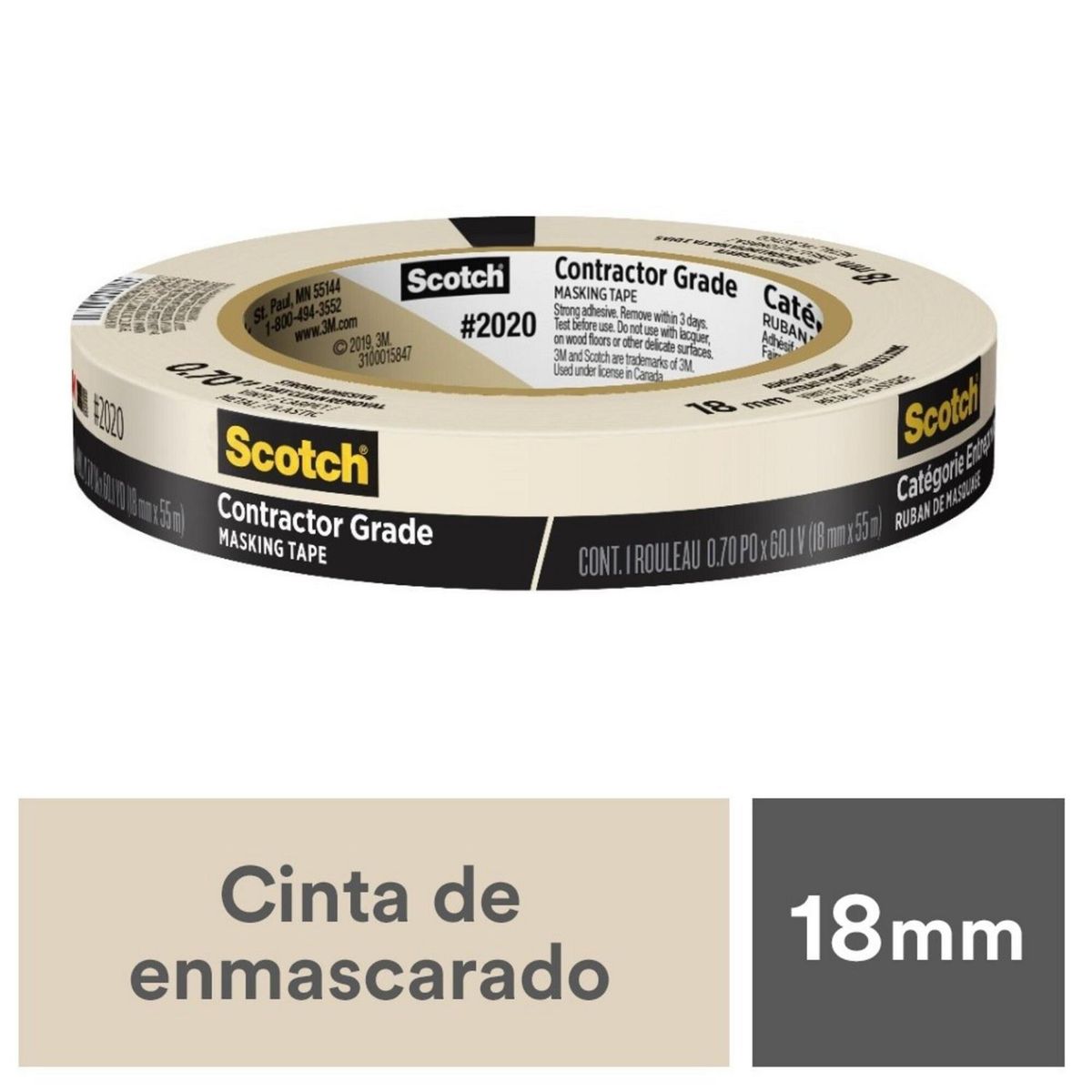 Cinta Masking Tape, 18 mm x 55 m, 1 Rollo, marca Scotch - Foto 2