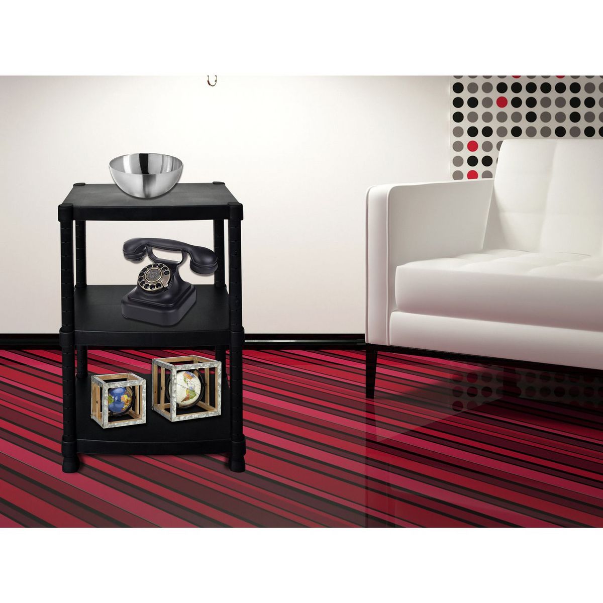 Alica - Estante de plástico negro 3 niveles 56 x 94.5 x 33.5 cm