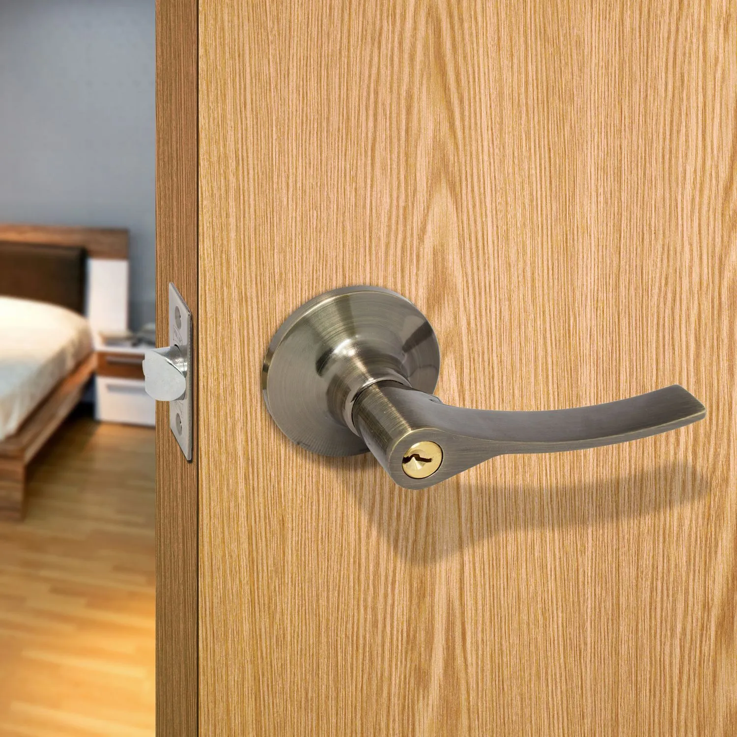 Par De Pomos De Puerta Tipo Colmena De Madera De Palo De Rosa Con Placa De Latón Antiguo – Estilo Victoriano