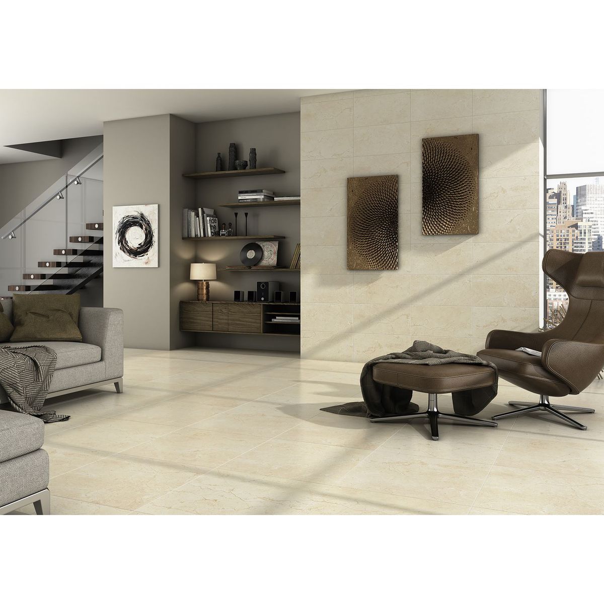 Piso cerámico ivory cream fd beige 60X60 cm, marca Porcelanite - Foto 2