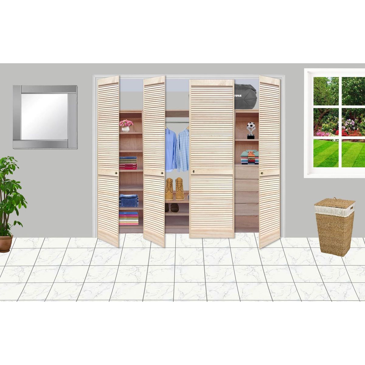Madera Excel - Puerta Plegable MDF para Closet Rejilla de 40 x 213 cm Natural