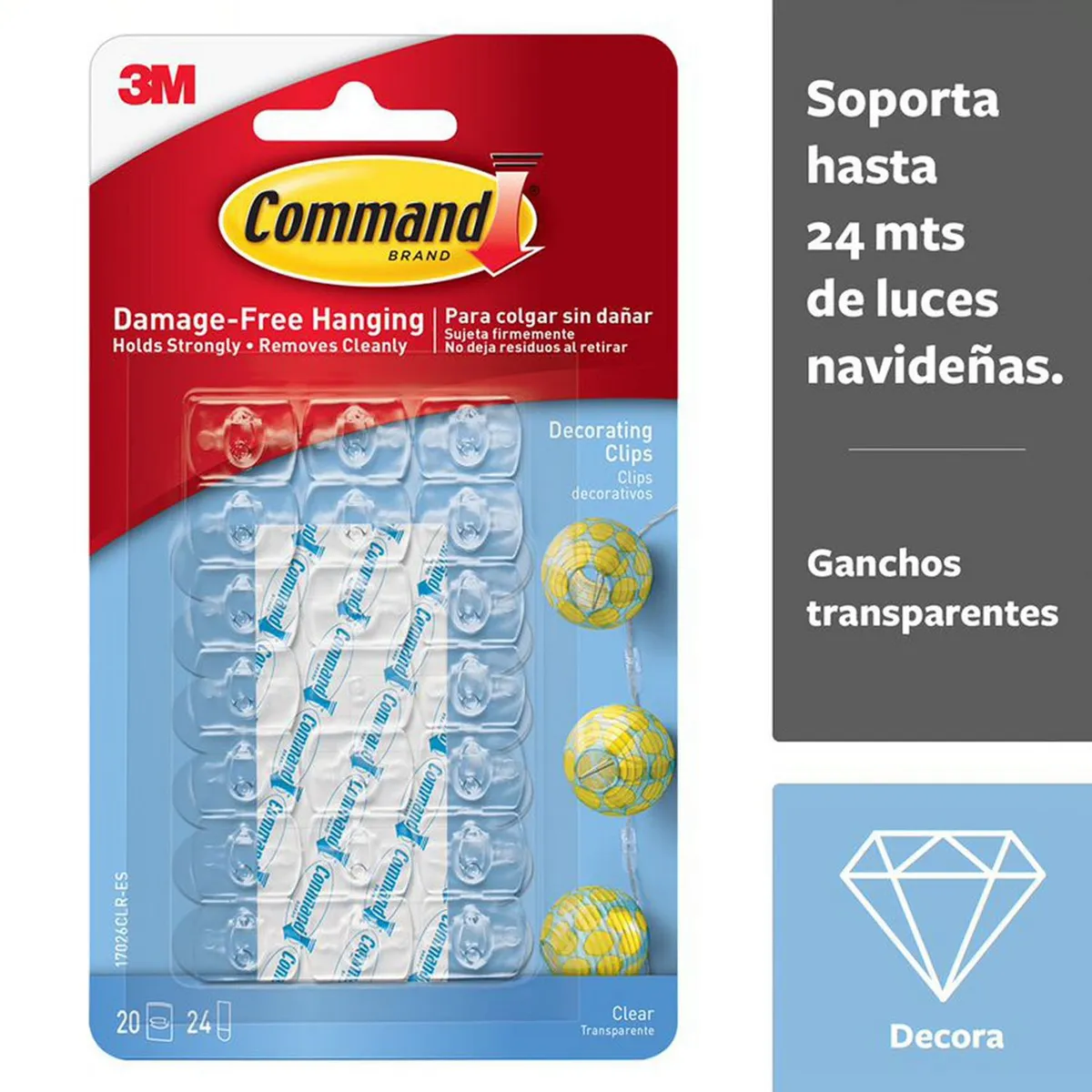 Mini Ganchos Decorativos transparentes 20 piezas, marca Command - Foto Principal