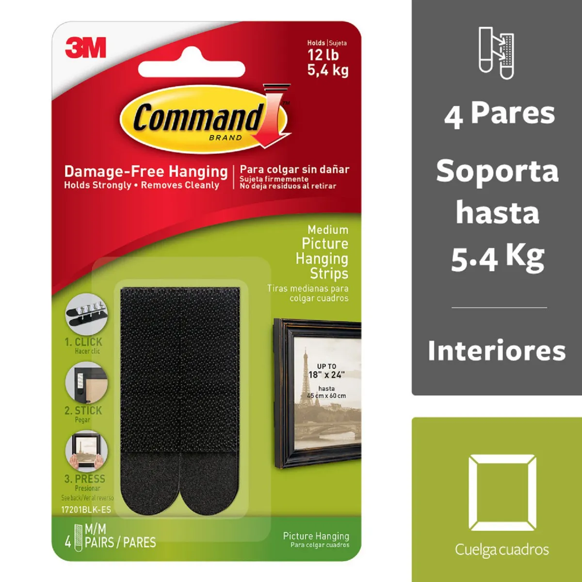 Command - Command Tiras Para Colgar Cuadros, Negro, 4 piezas