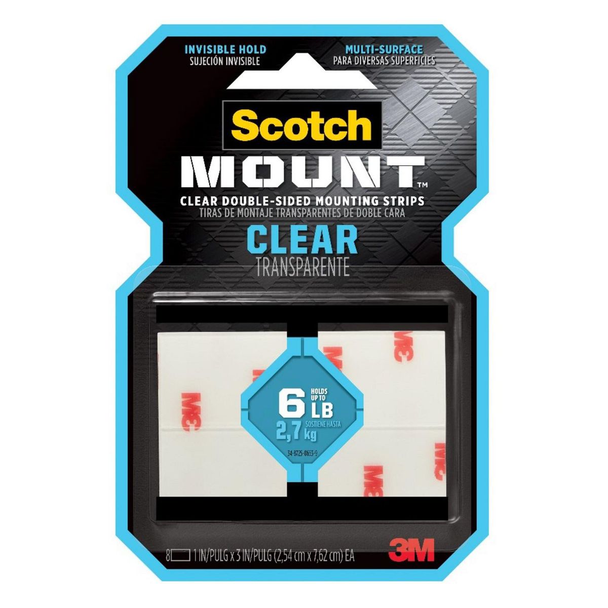 3M - Tiras de Montaje Doble Cara Transparentes, 8 Piezas