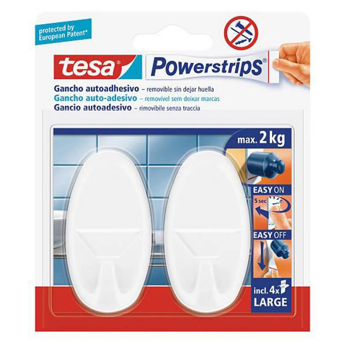 Gancho removible ovalado 2 piezas blanco, marca Tesa - Foto Principal