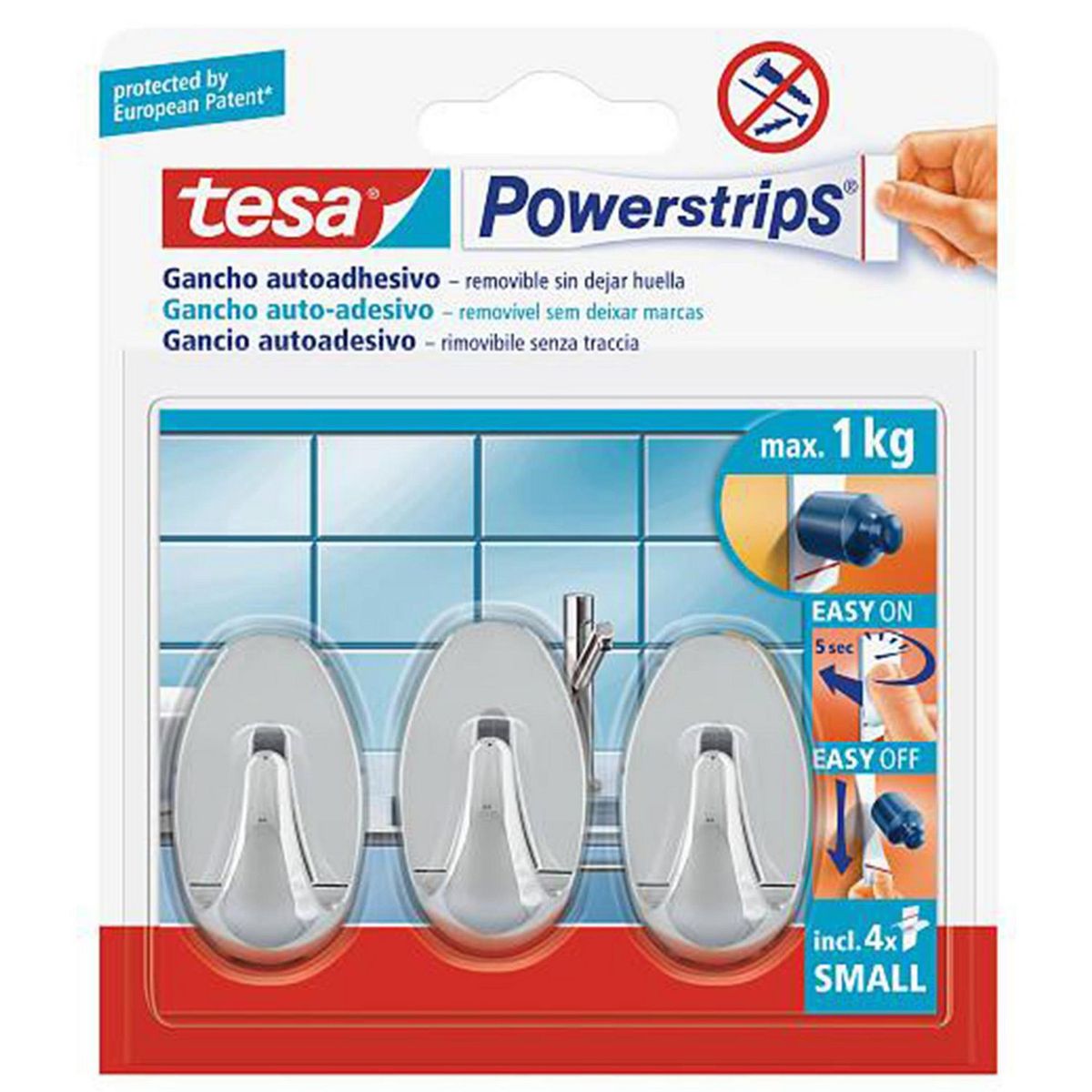 Gancho removible ovalado 3 piezas cromo, marca Tesa - Foto Principal