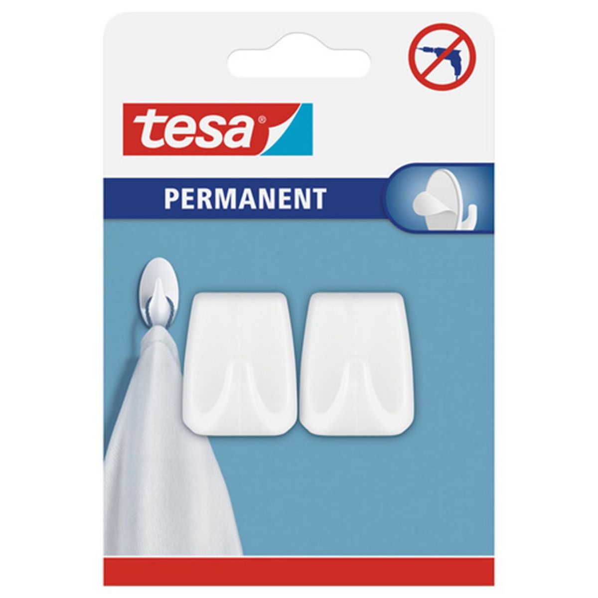 Tesa - Gancho permanente rectangular 2 piezas blanco