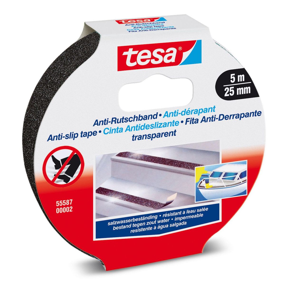 Tesa - Cinta antideslizante uso general negra 25 mm x 5 m