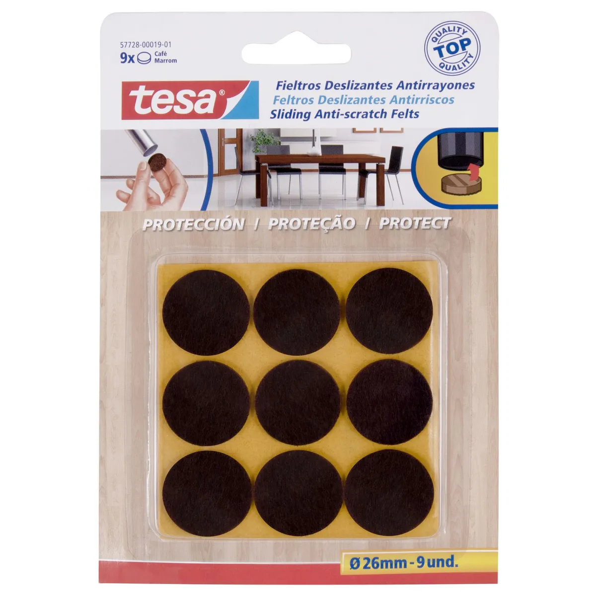 Tesa - Fieltro protector 26 mm x 9 unid café