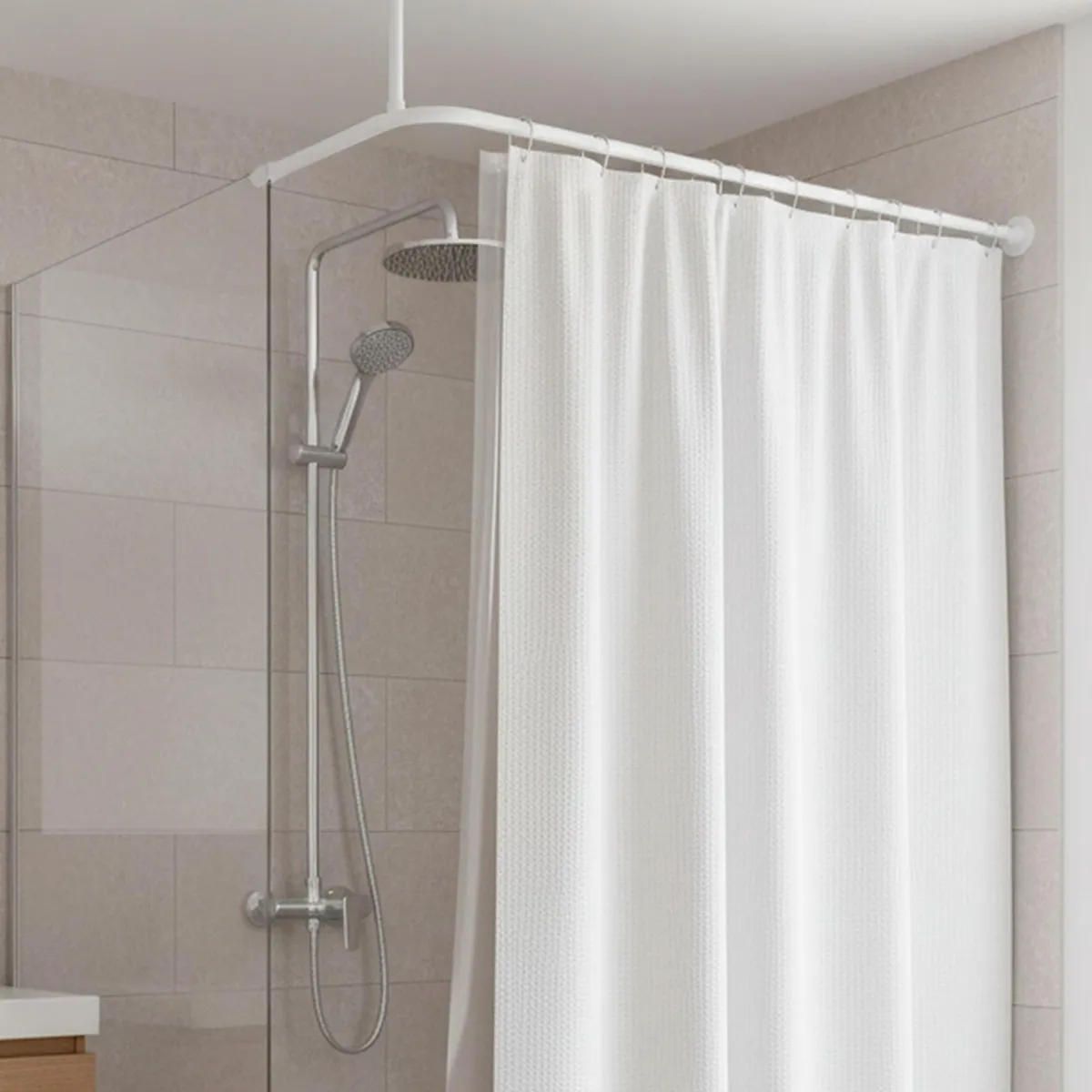 Cortinero de baño en escuadra blanco, marca Just Home Collection - Foto 2