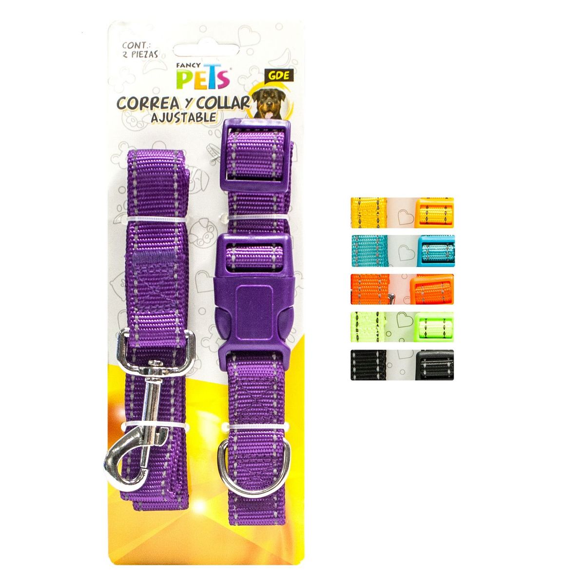 Correa collar nylon c/bandas reflejantes grande, marca Fancy Pets - Foto Principal