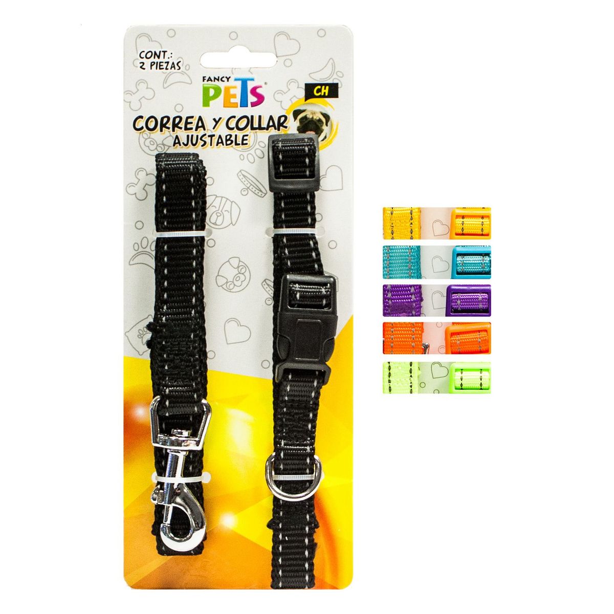 Correa collar nylon c/bandas reflejantes chica, marca Fancy Pets - Foto Principal